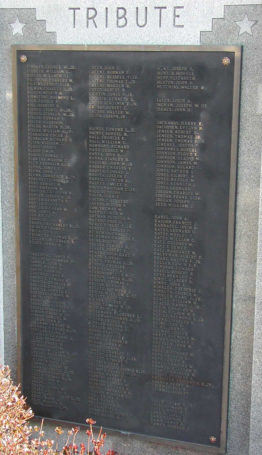 Audubon War Memorial panel