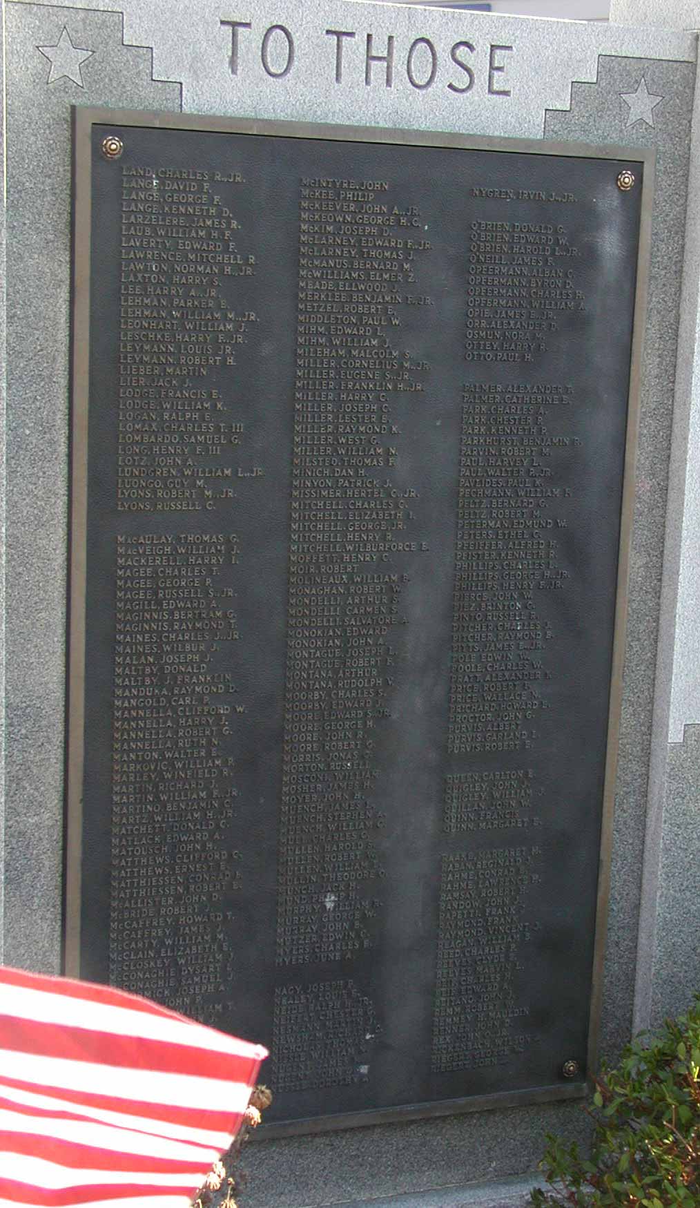Audubon War Memorial panel