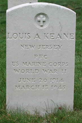 Memorial marker for Louis A. Keane