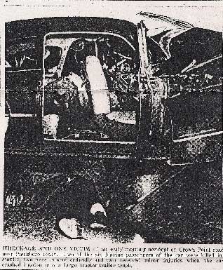 Photograph: wreckage of the automobile involved in the Crown Point Road crash, February 1, 1951