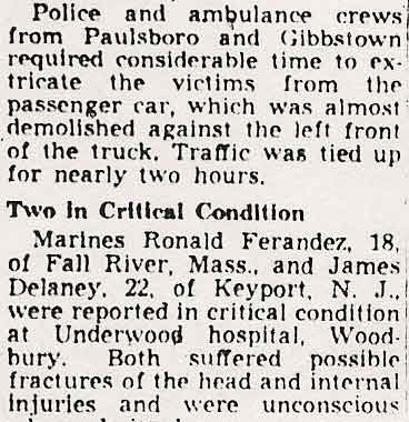 Newspaper clipping continued: Two in Critical Condition