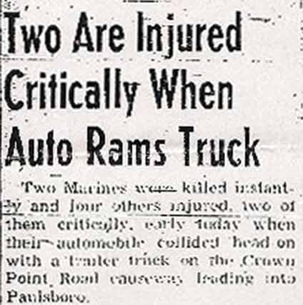 Newspaper clipping: Two Are Injured Critically When Auto Rams Truck
