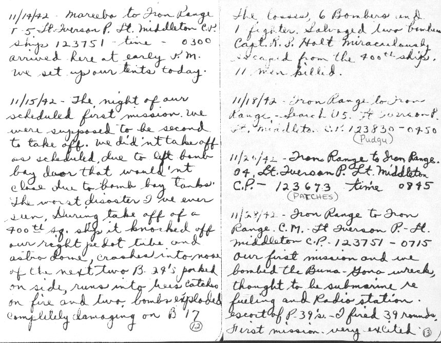 Log book entry of a crew member of 'Big Emma', November 16, 1942