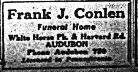 Advertisement for Frank J. Conlen Funeral Home, Audubon, New Jersey