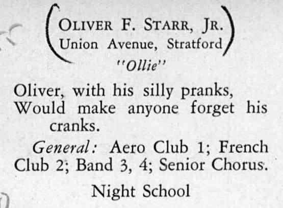 Haddon Heights High School yearbook entry for Oliver F. Starr Jr., Class of 1937
