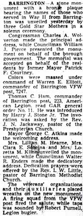 Barrington WWII memorial dedication ceremony, May 31, 1948