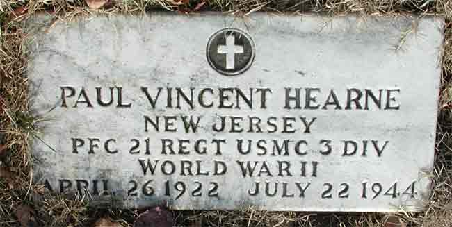Gravestone of Paul V. Hearne at Calvary Cemetery, Cherry Hill NJ