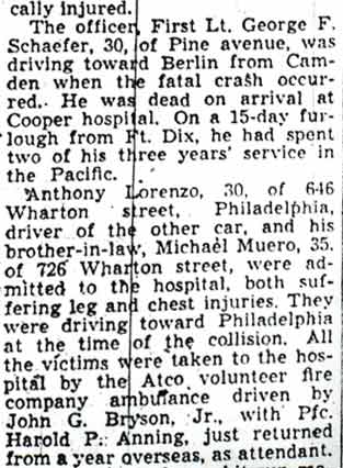 Continued newspaper report on accident that killed Lt. Schaefer
