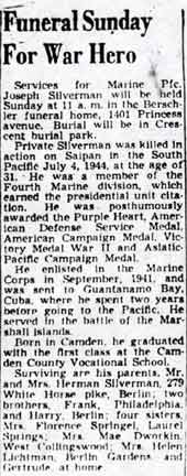 Newspaper obituary for Joseph Silverman, December 1948