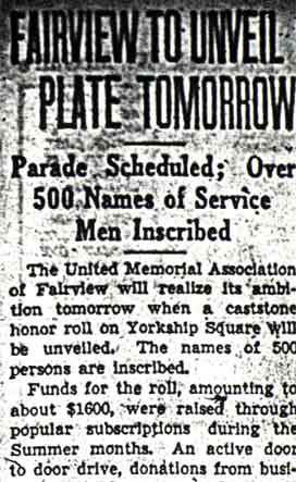Fairview to Unveil Plate Tomorrow — Camden Courier-Post, November 6, 1943