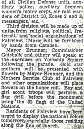 Fairview to Unveil Plate Tomorrow — Camden Courier-Post, November 6, 1943 (continued)