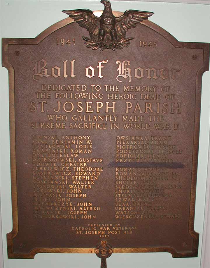 St. Joseph's Parish WWII War Memorial bronze plaque, Camden NJ
