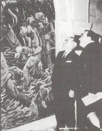 President Harry S. Truman and Dr. Daniel A. Poling at the unveiling of the famous Nils Hogner mural