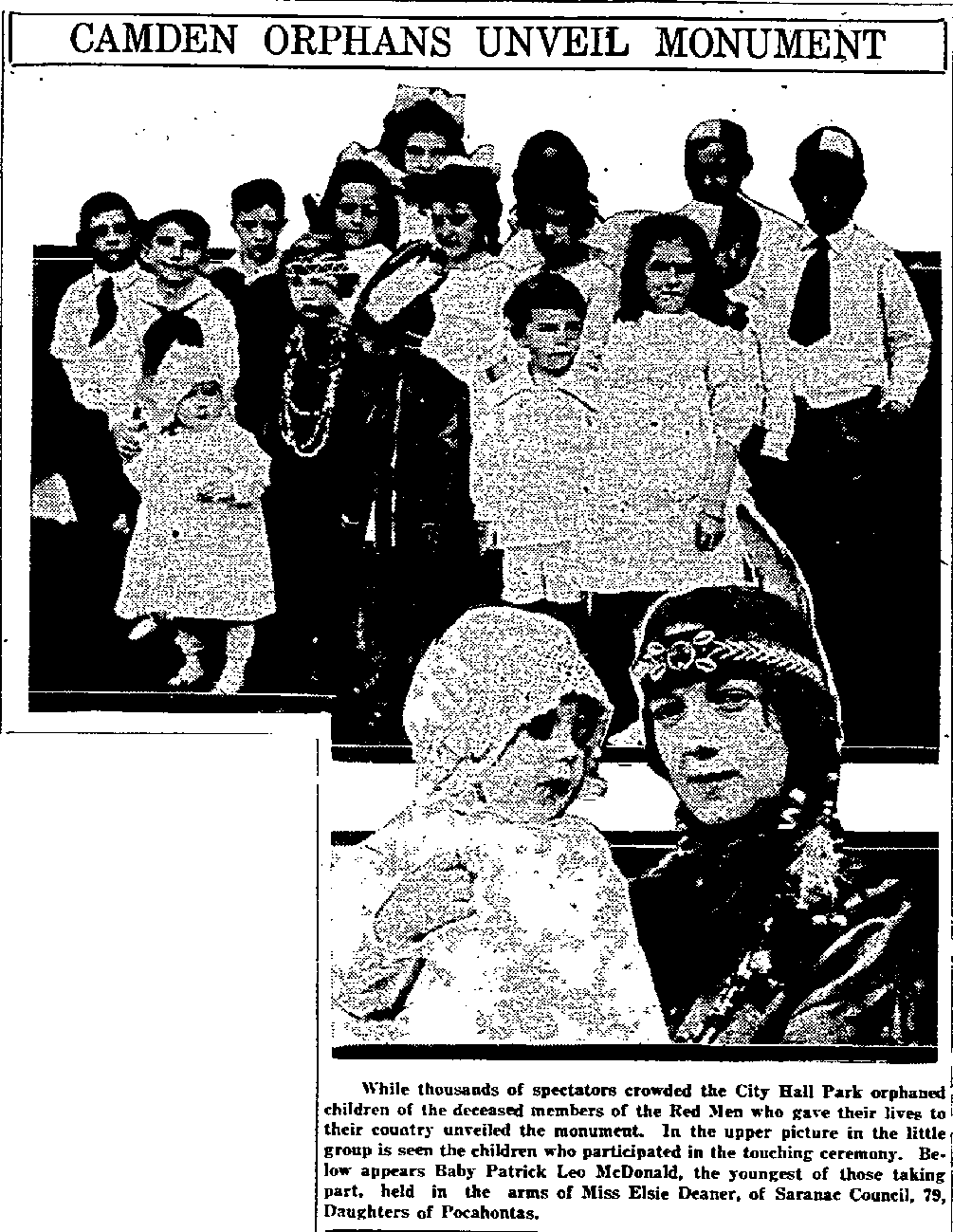 Philadelphia Inquirer, May 30, 1920 — full page scan of the Red Men WWI Memorial dedication coverage