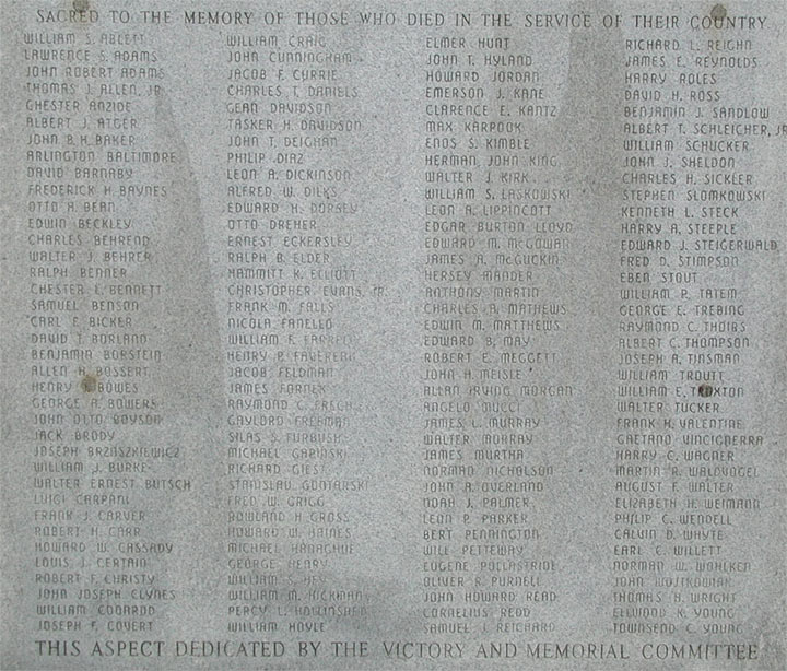 Roosevelt Plaza War Memorial inscription panel, Camden NJ