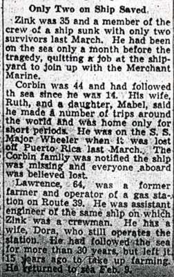 Only Two on Ship Saved — Zink, Corbin, and Lawrence