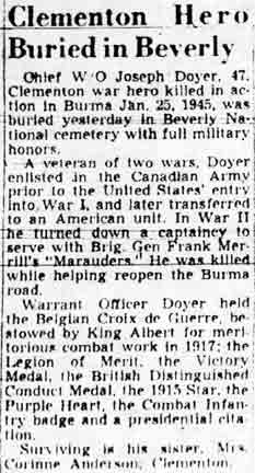 Clementon Hero Buried in Beverly, Camden Courier-Post June 3 1948