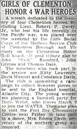 Girls Honor Hero — Camden Courier-Post, February 22, 1944