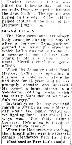 Clementon Soldier Hero of Myitkyina, Camden Courier-Post June 1 1944, column 2