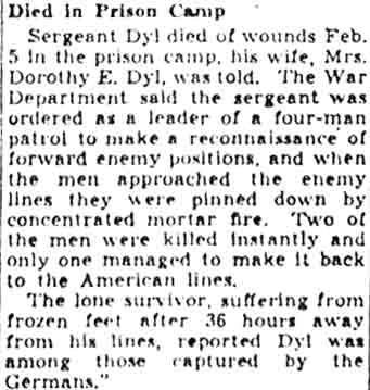 Sergeant Dyl Died in Prison Camp — Camden Courier-Post, July 16, 1945