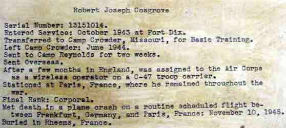 Robert Joseph Cosgrove service record