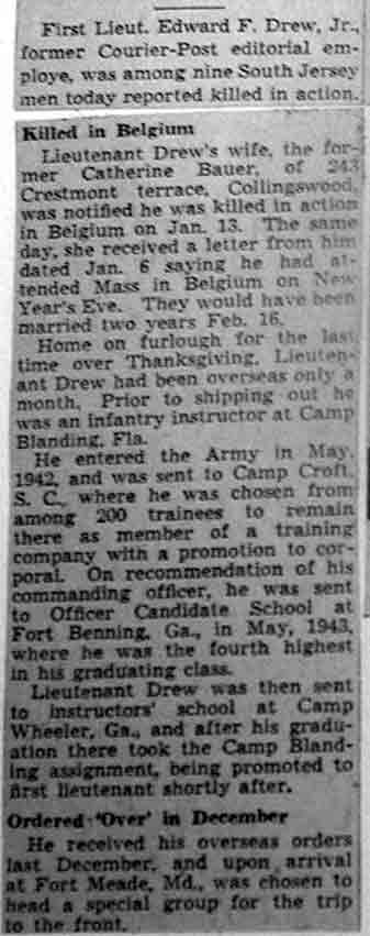 Camden Courier-Post article on Edward F. Drew Jr.