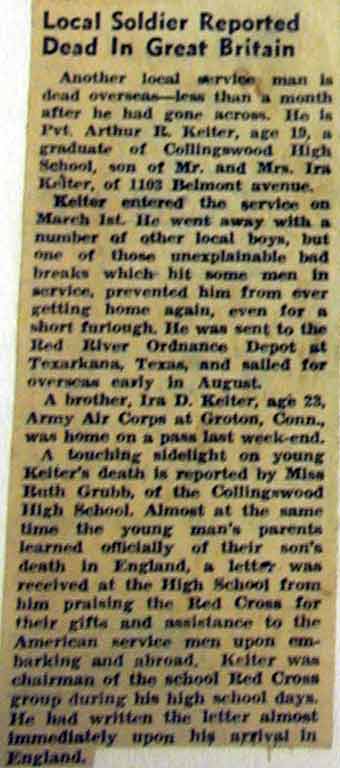 Camden Courier-Post, September 18, 1943 — Local Soldier Reported Dead In Great Britain