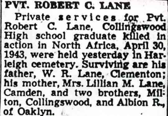 Pvt. Robert C. Lane obituary, June 24, 1948