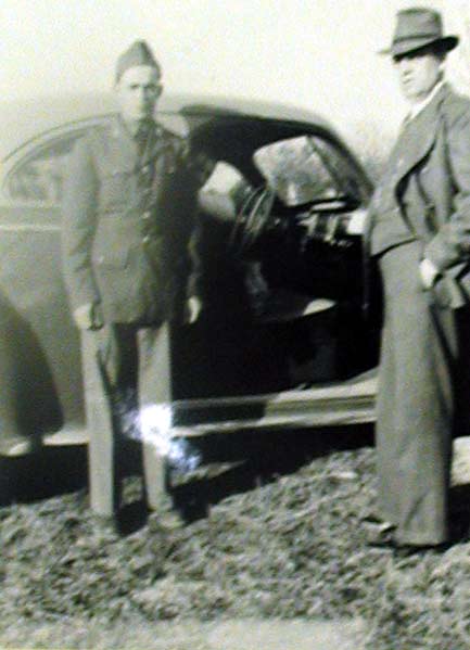 Private Lane alongside his father