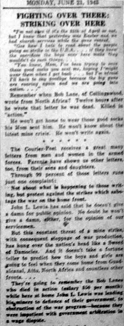 Fighting Over There, Striking Over Here, Camden Courier-Post June 21 1943