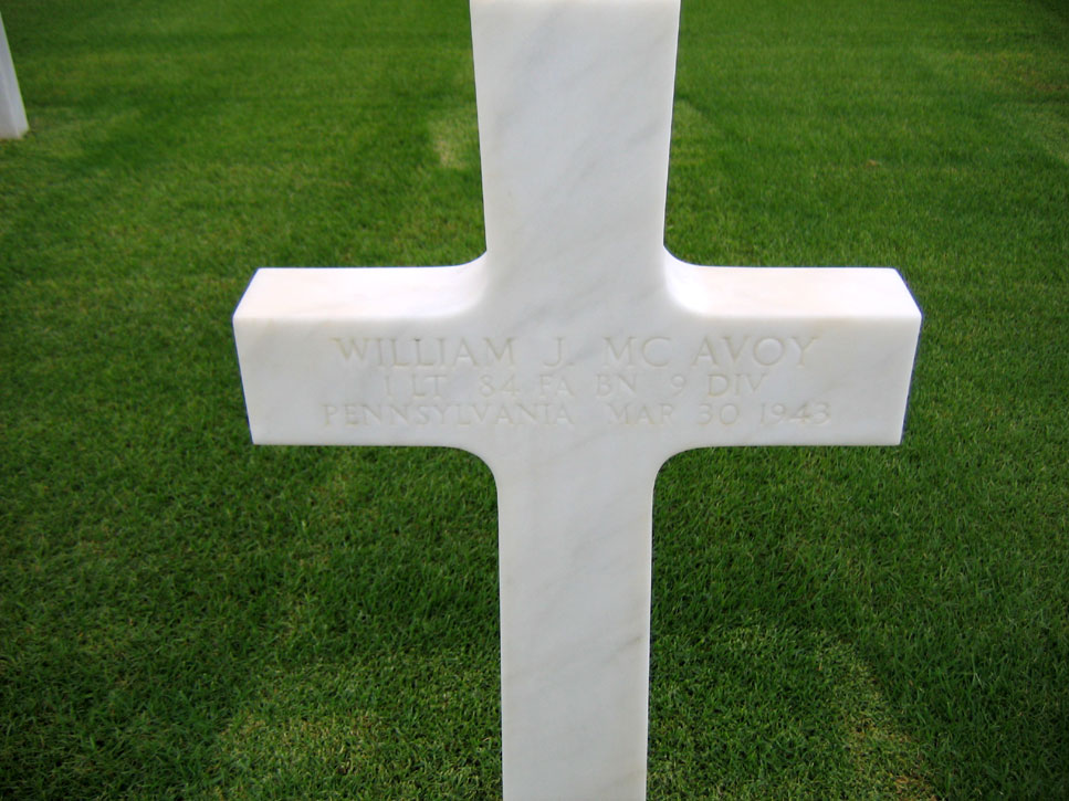 Grave of First Lieutenant William J. McAvoy, North Africa American Cemetery