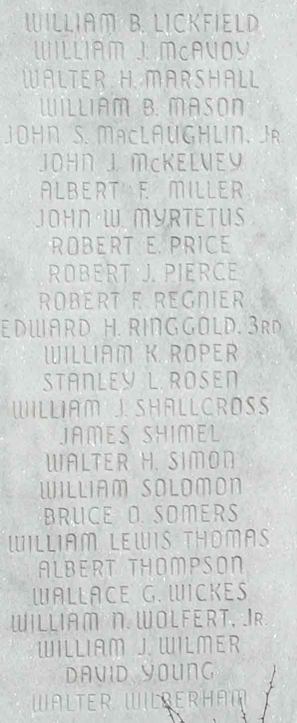 Collingswood WWII War Memorial roster, right panel
