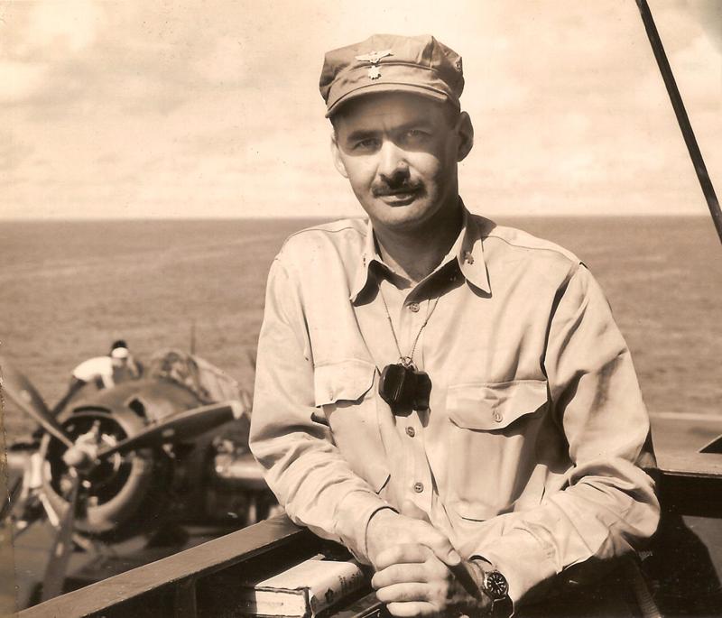 Lieutenant Commander Peterson aboard USS Rudyerd Bay