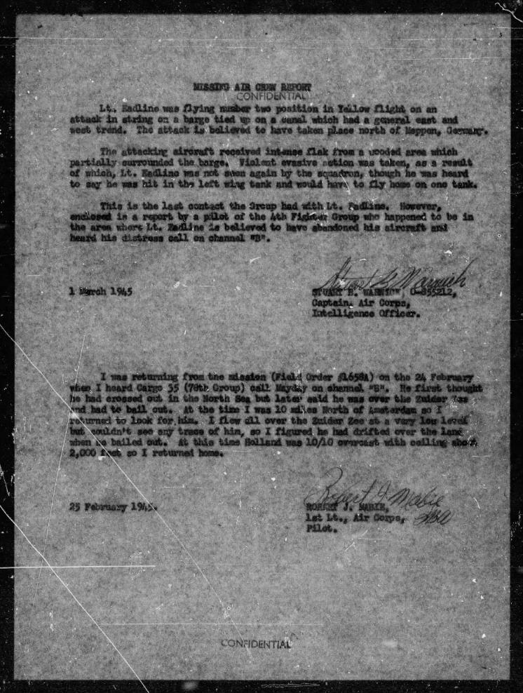Missing Air Crew Report — Lloyd L. Eadline, February 24, 1945