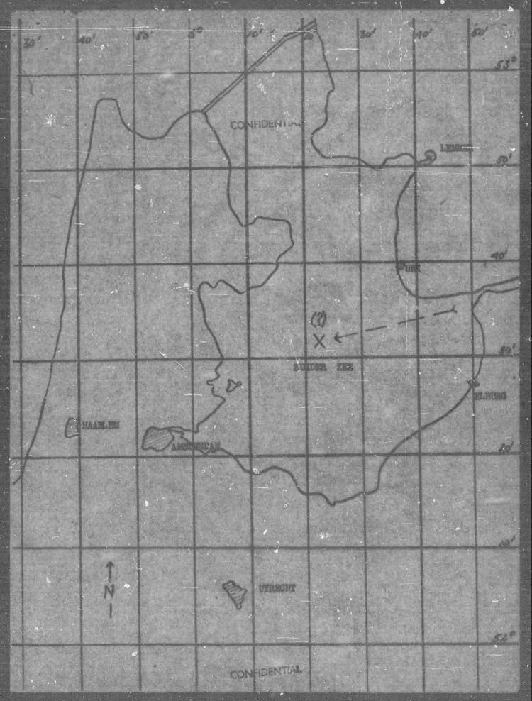 Map showing location where Lloyd L. Eadline was last seen over the Zuider Zee