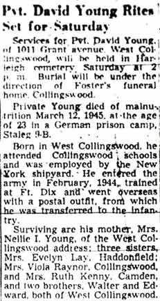 Pvt. David Young Rites Set for Saturday — Camden Courier-Post, December 8, 1948