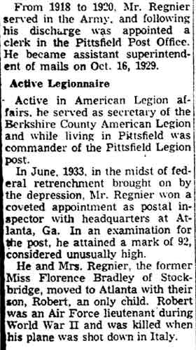 Leon Regnier Lenox Native, Postal Employe, column 2