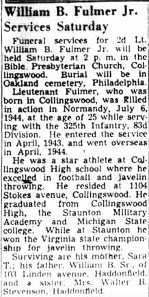 Camden Courier-Post obituary for William B. Fulmer Jr., May 19, 1949