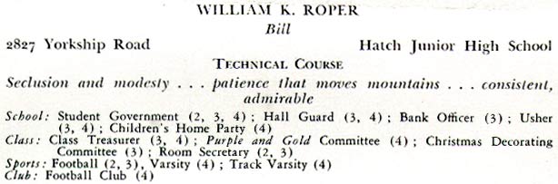 William K. Roper, 1936 Camden High School yearbook page
