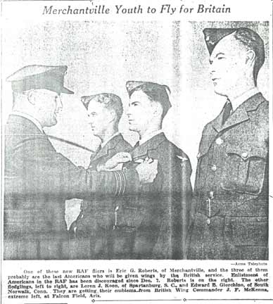 Merchantville Youth to Fly for Britain, Camden Courier-Post, with Eric Roberts at Falcon Field Arizona