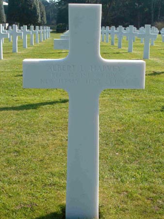 Gravestone of Private First Class Albert L. Harvey at Normandy American Cemetery, France