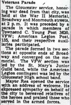 Gloucester City War Memorial — Camden Courier-Post, October 27, 1947