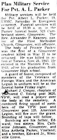 Newspaper article: Plan Military Service For Pvt. A. L. Parker
