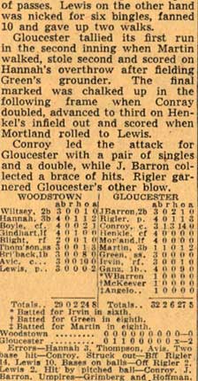 Newspaper clipping about Joseph Barron's baseball career in the Camden County Baseball League