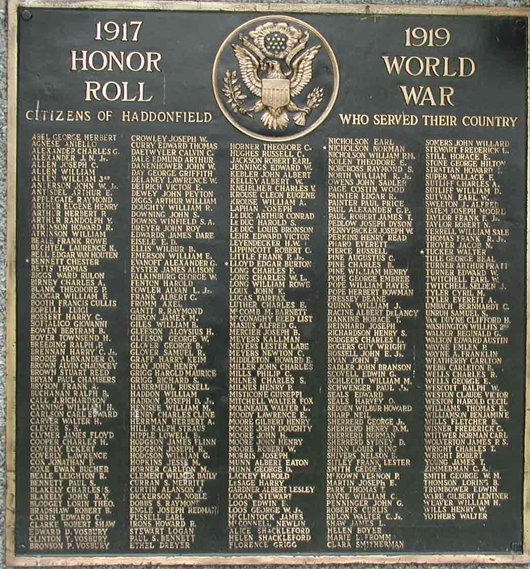 Haddonfield 1917-1919 WWI Honor Roll