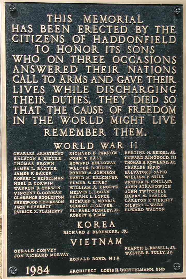 Haddonfield WWII memorial panel