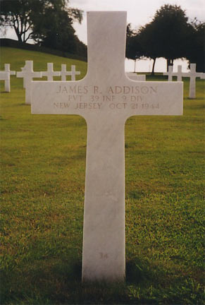 Gravestone of James R. Addison at Henri-Chapelle American Cemetery