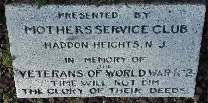 Mothers Service Committee marker, Haddon Heights War Memorial