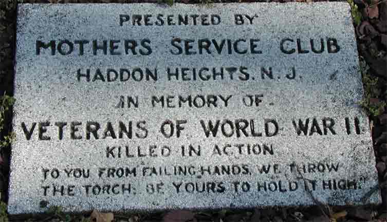 Mothers Service Committee marker, Haddon Heights War Memorial