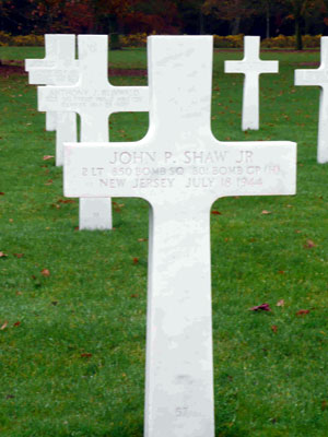 Gravestone of John P. Shaw Jr. at Ardennes American Cemetery